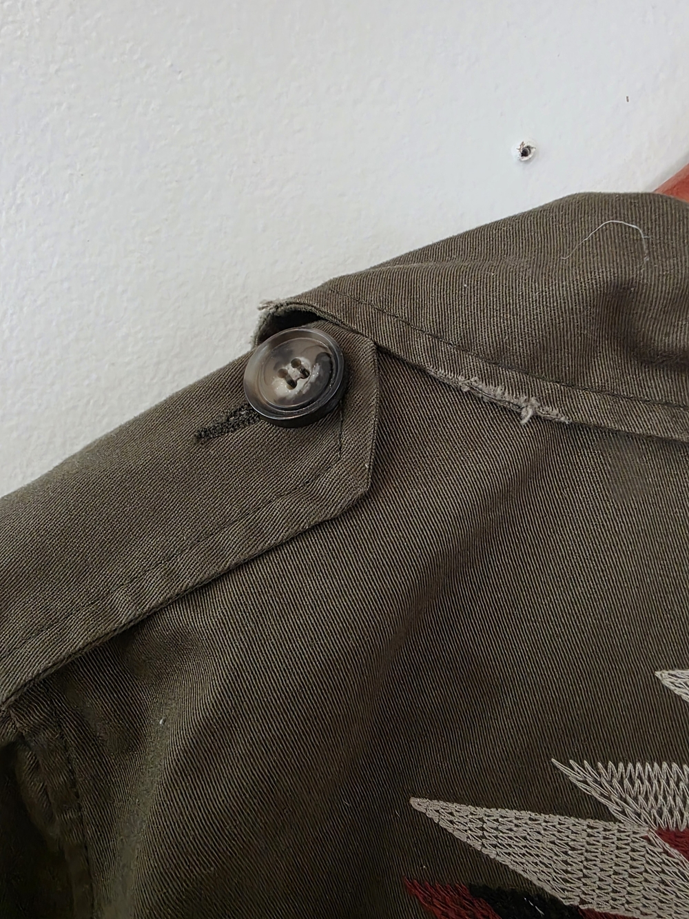 Blu Pepper Olive Utility Jacket M Southwest Aztec Embroidered Back Boho Western - Picture 13 of 15